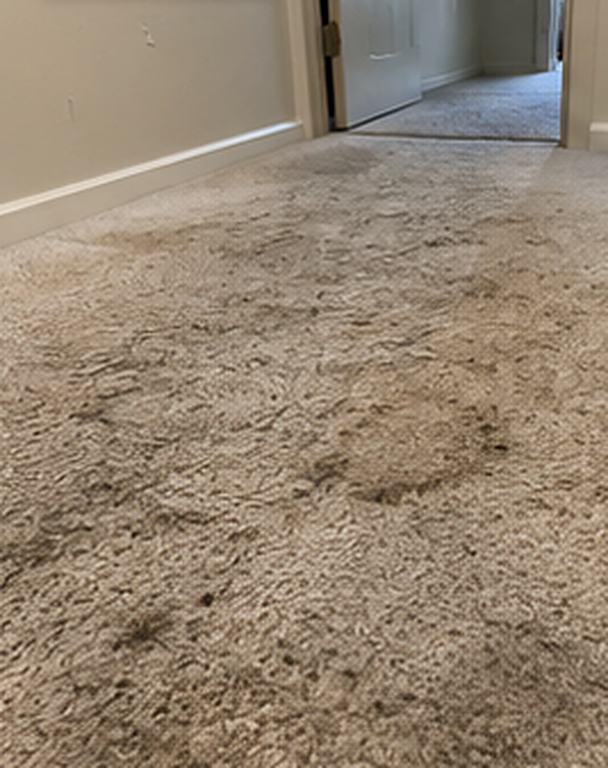 AI-generated illustration of a heavily soiled beige carpet before cleaning