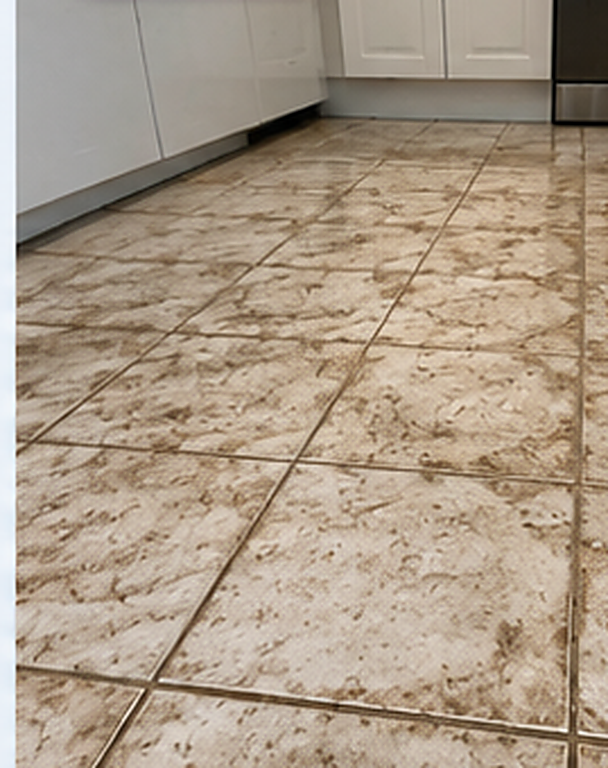 AI-generated illustration of dirty floor tiles and grout before cleaning