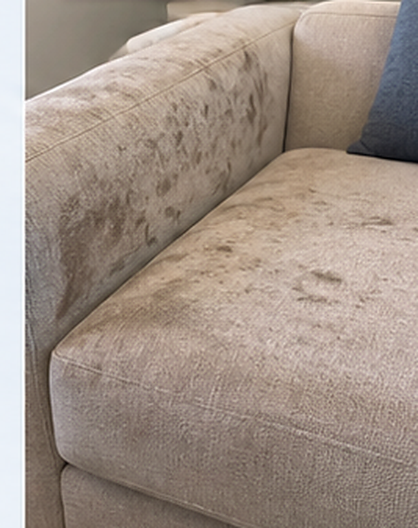 AI-generated illustration of stained fabric sofa upholstery before cleaning